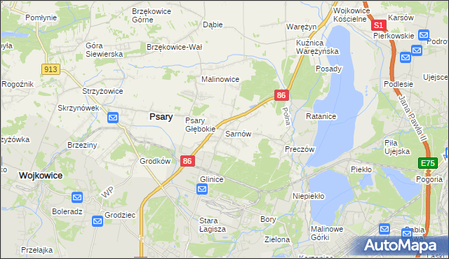 mapa Sarnów gmina Psary, Sarnów gmina Psary na mapie Targeo