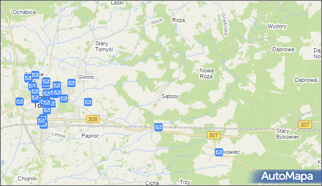 mapa Sątopy gmina Nowy Tomyśl, Sątopy gmina Nowy Tomyśl na mapie Targeo