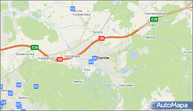 mapa Sianów, Sianów na mapie Targeo