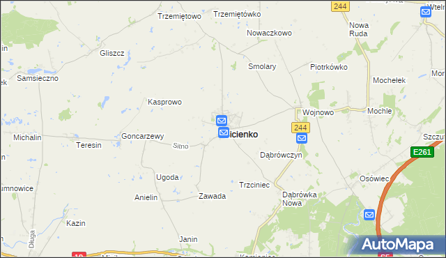 mapa Sicienko powiat bydgoski, Sicienko powiat bydgoski na mapie Targeo