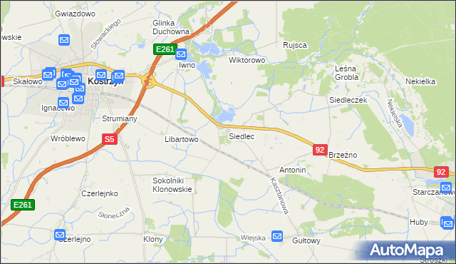 mapa Siedlec gmina Kostrzyn, Siedlec gmina Kostrzyn na mapie Targeo