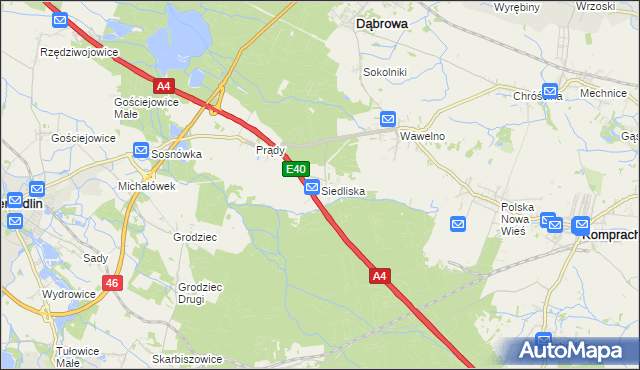 mapa Siedliska gmina Dąbrowa, Siedliska gmina Dąbrowa na mapie Targeo