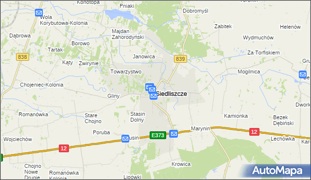 mapa Siedliszcze powiat chełmski, Siedliszcze powiat chełmski na mapie Targeo