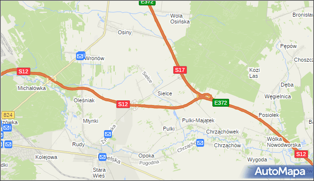 mapa Sielce gmina Końskowola, Sielce gmina Końskowola na mapie Targeo