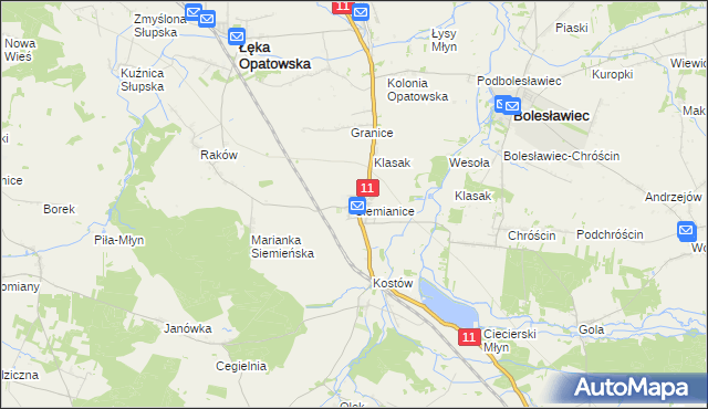 mapa Siemianice gmina Łęka Opatowska, Siemianice gmina Łęka Opatowska na mapie Targeo