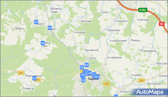 mapa Siemianice gmina Oborniki Śląskie, Siemianice gmina Oborniki Śląskie na mapie Targeo