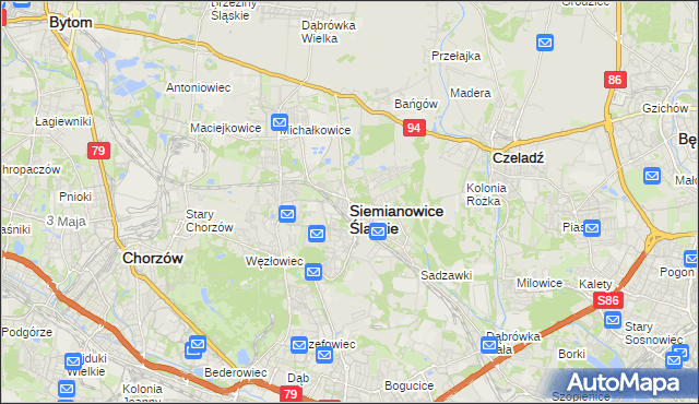 mapa Siemianowice Śląskie, Siemianowice Śląskie na mapie Targeo