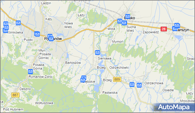 mapa Sieniawa gmina Rymanów, Sieniawa gmina Rymanów na mapie Targeo