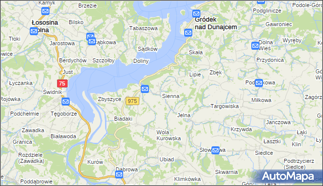 mapa Sienna gmina Gródek nad Dunajcem, Sienna gmina Gródek nad Dunajcem na mapie Targeo