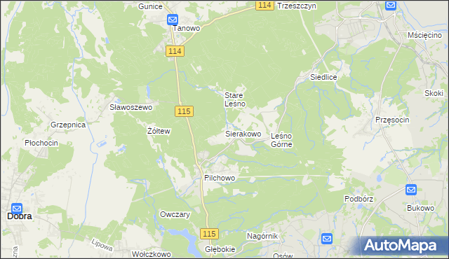 mapa Sierakowo gmina Police, Sierakowo gmina Police na mapie Targeo