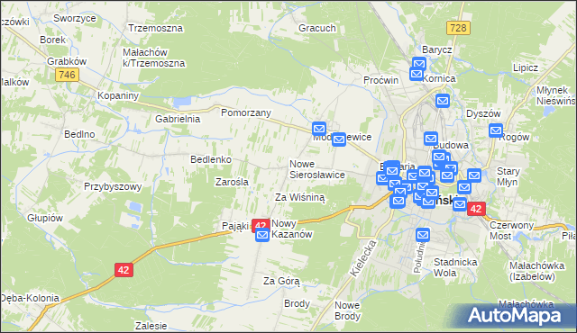 mapa Sierosławice gmina Końskie, Sierosławice gmina Końskie na mapie Targeo