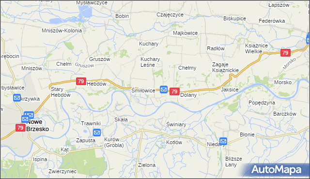 mapa Sierosławice gmina Nowe Brzesko, Sierosławice gmina Nowe Brzesko na mapie Targeo