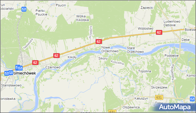 mapa Sikory gmina Wieliszew, Sikory gmina Wieliszew na mapie Targeo