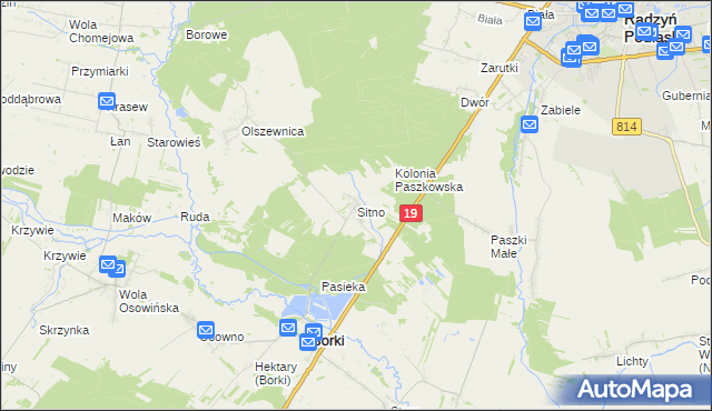 mapa Sitno gmina Borki, Sitno gmina Borki na mapie Targeo