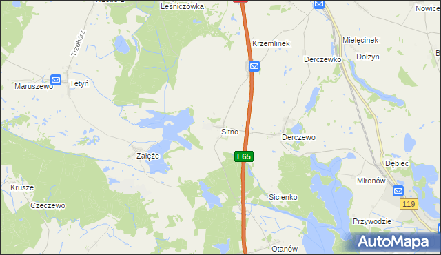 mapa Sitno gmina Myślibórz, Sitno gmina Myślibórz na mapie Targeo