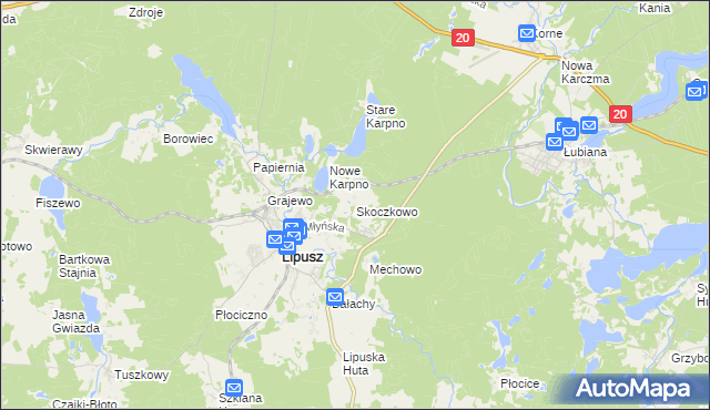 mapa Skoczkowo gmina Lipusz, Skoczkowo gmina Lipusz na mapie Targeo