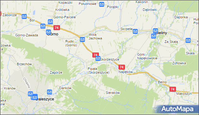 mapa Skorzeszyce, Skorzeszyce na mapie Targeo