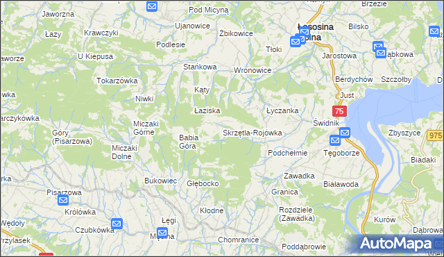 mapa Skrzętla-Rojówka, Skrzętla-Rojówka na mapie Targeo