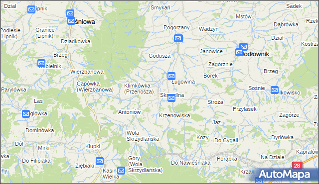 mapa Skrzydlna, Skrzydlna na mapie Targeo