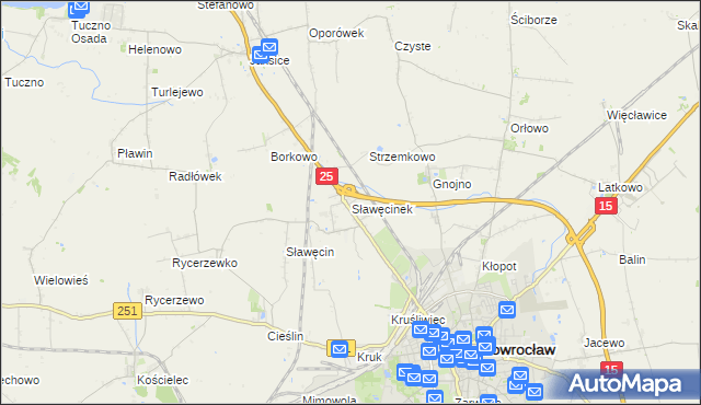 mapa Sławęcinek gmina Inowrocław, Sławęcinek gmina Inowrocław na mapie Targeo