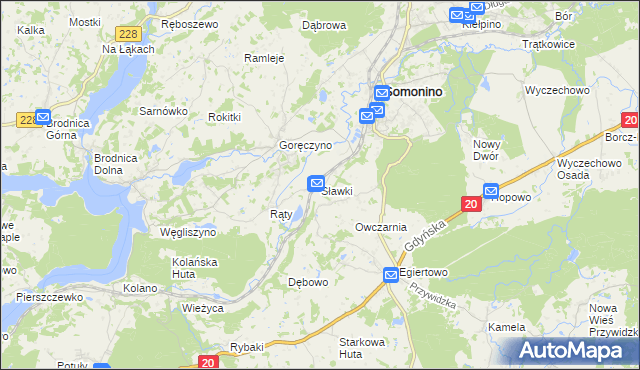 mapa Sławki gmina Somonino, Sławki gmina Somonino na mapie Targeo