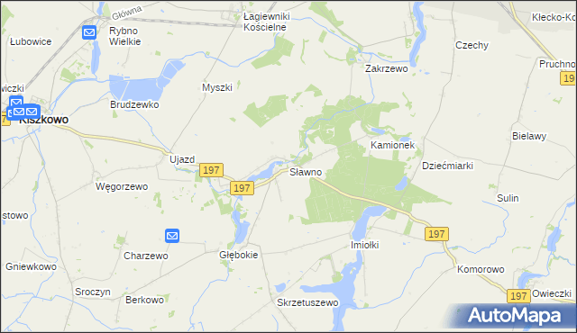 mapa Sławno gmina Kiszkowo, Sławno gmina Kiszkowo na mapie Targeo