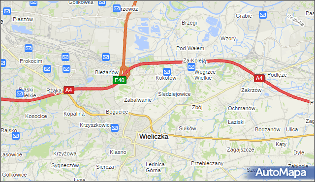 mapa Śledziejowice, Śledziejowice na mapie Targeo