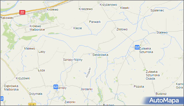 mapa Śledziówka gmina Stary Targ, Śledziówka gmina Stary Targ na mapie Targeo