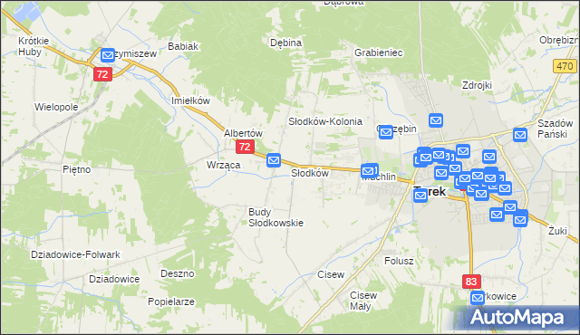 mapa Słodków gmina Turek, Słodków gmina Turek na mapie Targeo