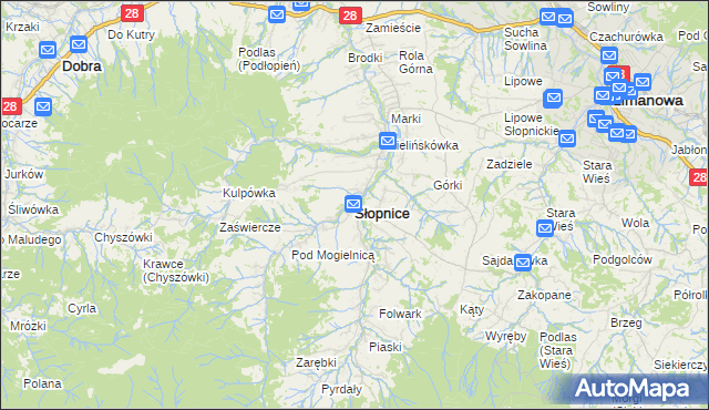mapa Słopnice, Słopnice na mapie Targeo