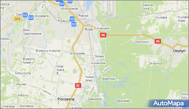 mapa Słowik gmina Poczesna, Słowik gmina Poczesna na mapie Targeo