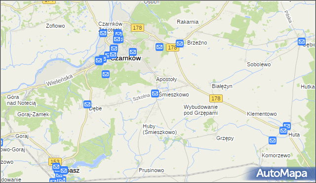 mapa Śmieszkowo gmina Czarnków, Śmieszkowo gmina Czarnków na mapie Targeo