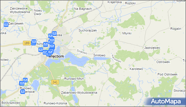 mapa Śmiłowo gmina Więcbork, Śmiłowo gmina Więcbork na mapie Targeo