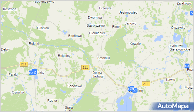 mapa Smolniki gmina Sierakowice, Smolniki gmina Sierakowice na mapie Targeo