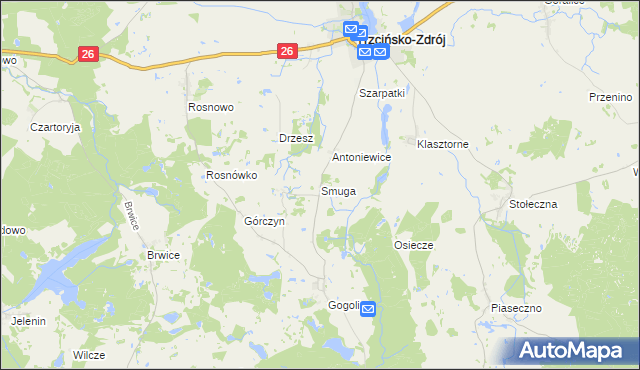 mapa Smuga gmina Trzcińsko-Zdrój, Smuga gmina Trzcińsko-Zdrój na mapie Targeo