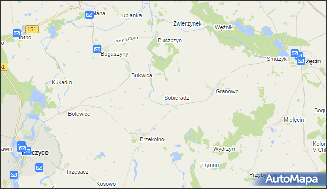 mapa Sobieradz gmina Krzęcin, Sobieradz gmina Krzęcin na mapie Targeo