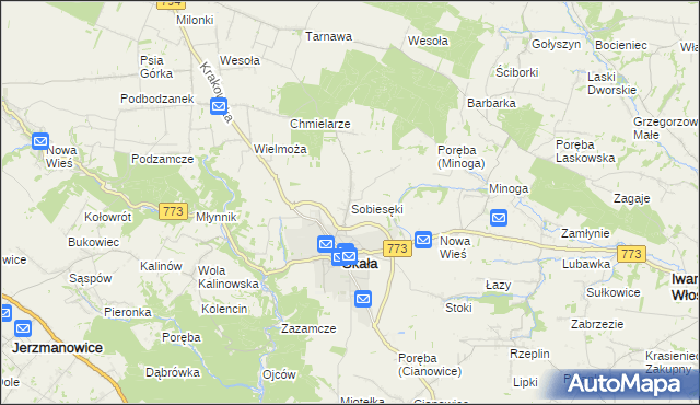 mapa Sobiesęki gmina Skała, Sobiesęki gmina Skała na mapie Targeo
