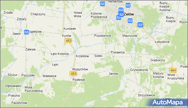 mapa Sobki gmina Zelów, Sobki gmina Zelów na mapie Targeo