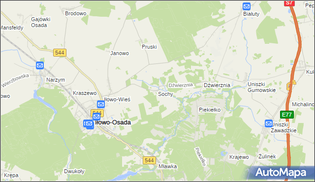 mapa Sochy gmina Iłowo-Osada, Sochy gmina Iłowo-Osada na mapie Targeo