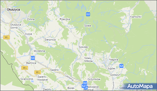 mapa Sokolec gmina Nowa Ruda, Sokolec gmina Nowa Ruda na mapie Targeo