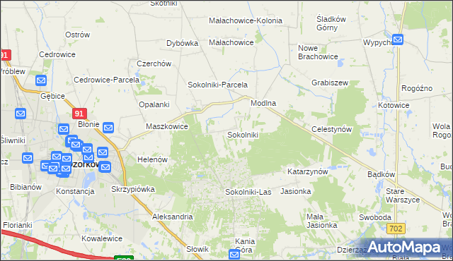 mapa Sokolniki gmina Ozorków, Sokolniki gmina Ozorków na mapie Targeo