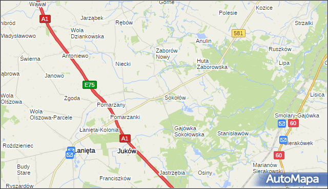 mapa Sokołów gmina Gostynin, Sokołów gmina Gostynin na mapie Targeo