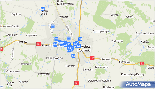mapa Sokołów Podlaski, Sokołów Podlaski na mapie Targeo