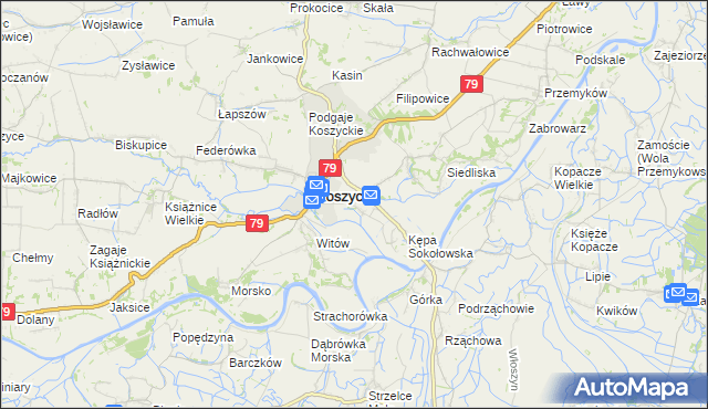 mapa Sokołowice gmina Koszyce, Sokołowice gmina Koszyce na mapie Targeo