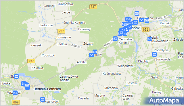 mapa Sokoły gmina Pionki, Sokoły gmina Pionki na mapie Targeo