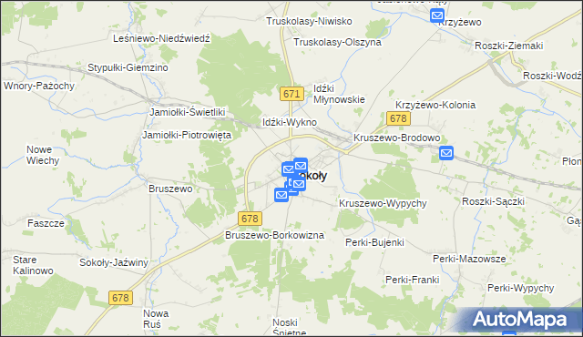 mapa Sokoły powiat wysokomazowiecki, Sokoły powiat wysokomazowiecki na mapie Targeo