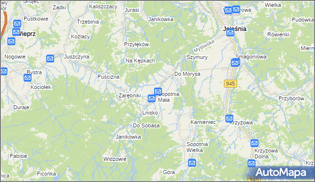 mapa Sopotnia Mała, Sopotnia Mała na mapie Targeo