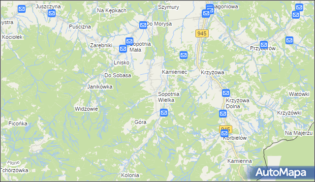 mapa Sopotnia Wielka, Sopotnia Wielka na mapie Targeo