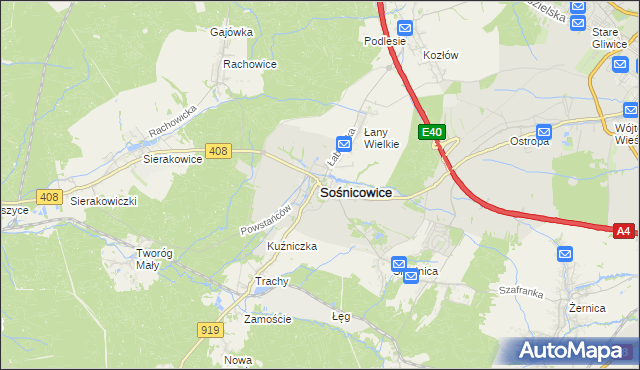 mapa Sośnicowice, Sośnicowice na mapie Targeo