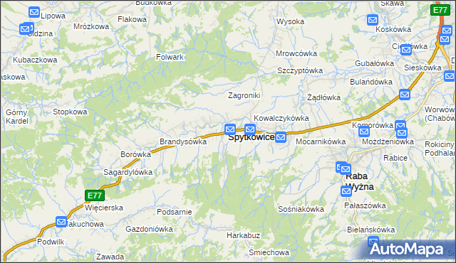 mapa Spytkowice powiat nowotarski, Spytkowice powiat nowotarski na mapie Targeo